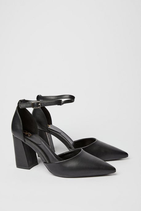Blanche Ankle Strap Pointed High Block Heel Court Shoes - Image 3