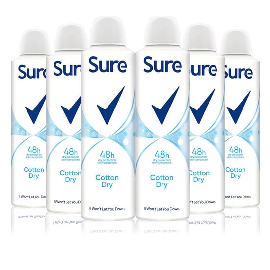 Sure Women Motion Sense Anti-Perspirant Deodorant, Cotton Dry, 6 Pack, 150ml