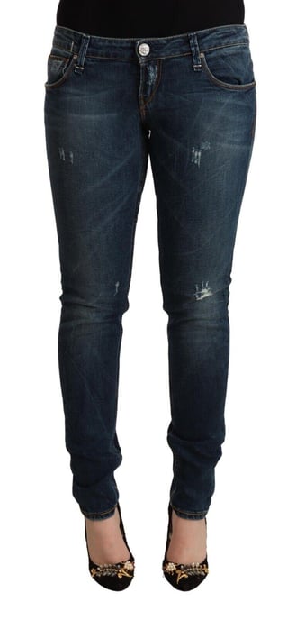 Acht Damen Blue Washed Low Waist Slim Fit Denim Jeans - Image 1