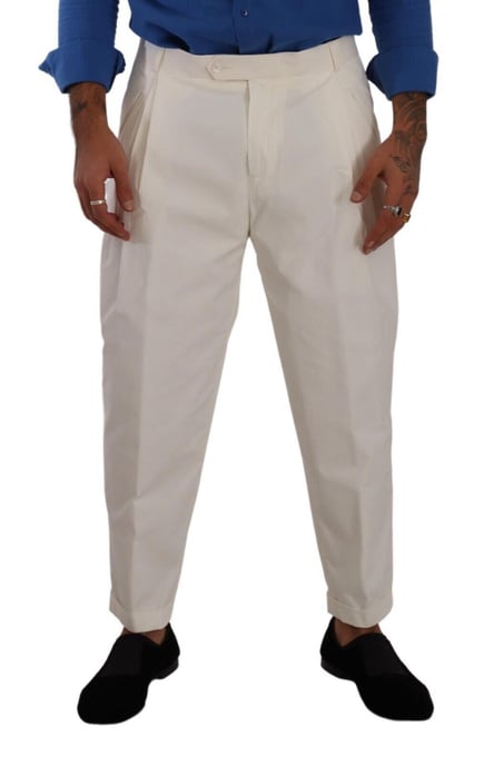 Dolce & Gabbana Weiße Baumwoll-Stretch-Hose mit Logo-Details - Image 4