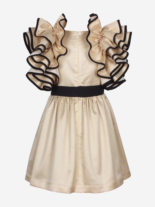 Jessie And James Girls Orangey Sparkle Dress in Gold