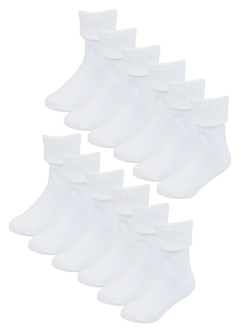 Baby Cotton Turn Over Top Socken | 6 Paar Pack | Socken Snob | Plain Funny Socken für Jungen und Mädchen - Weiß - Image 1