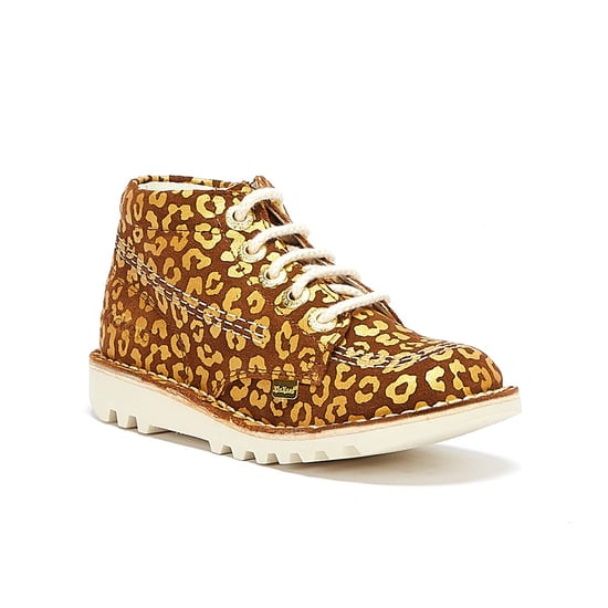 Jungen Mädchen Kickers Kick Hi Leopard Junior Braun / Gold Stiefel - Image 2