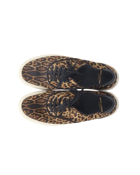Saint Laurent Venedig Leder-besetzte Sneaker aus Tierdruck-Canvas - Image 5