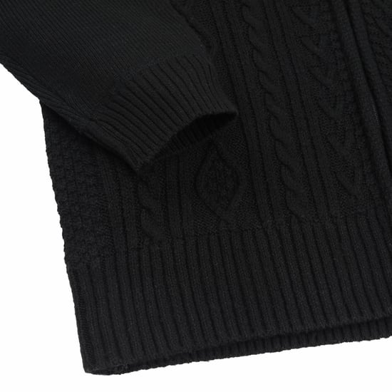 Men's Cardigan with Zip Cardigan Chunky Knit with Stand-Up Collar for Winter Black
