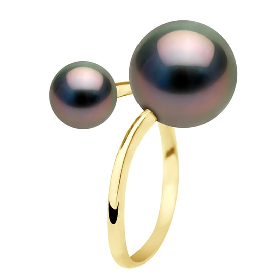 Ring Duo - Gelbgold - 2 echte Tahiti-Zuchtperlen rund 7-8 und 11-12 mm - Image 1