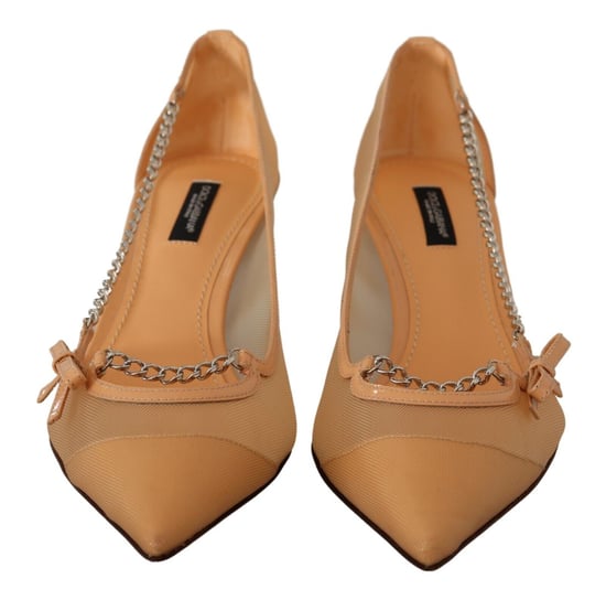 Dolce & Gabbana Damen Pumps aus Pfirsichfarbenem Mesh und Leder mit Kettenabsätzen - Image 3