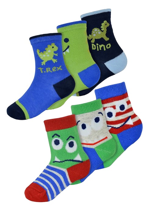 6 Pack Baby Boys Monster Dinosaurier Design Muster Socken | Socken Snob | Lustige Baumwolle Kleinkind Socken - Dinosaurier - Image 1