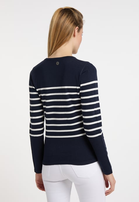 Dreimaster Strickpullover Damen Marine Wollweiss - Image 3