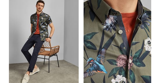 Ted Baker Johnn Short-Sleeved Kingfisher Printed Shirt, Khaki