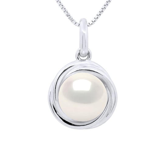 Pendant Double Knot White Gold - Real Cultured Freshwater Pearl Round 10-11 mm