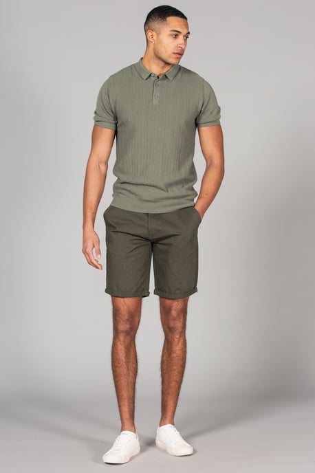 Green Cotton Oxford Shorts With Belt