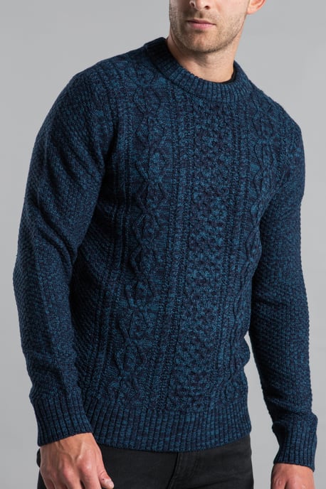 Dark Blue Two Stitch Cable Knit Crew Neck Jumper