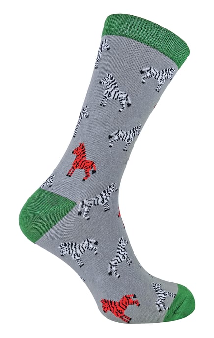 Mr. Heron - Homme Chaussettes Animaux | Chaussettes Fantaisie Bambou Colorees - Zèbres (Gris) - Image 1