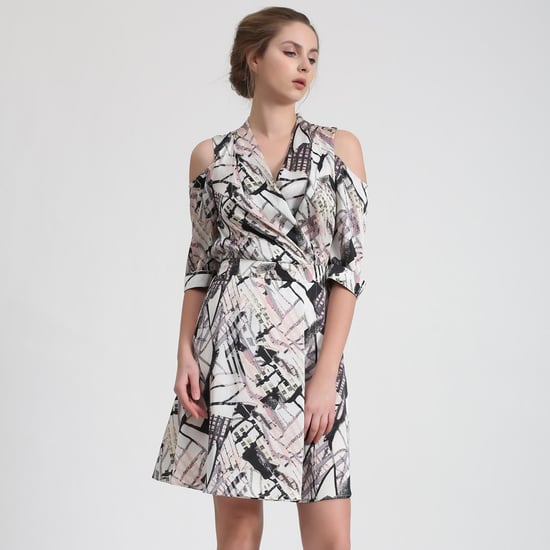 Geometrischer Druck Fledermaus Ärmel Wrap Effekt Kleid - Image 3
