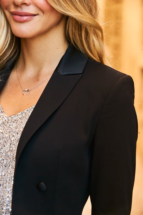 Black Satin Detail Tuxedo Blazer