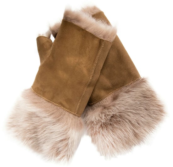 Damen Shearling Fingerlose Handschuhe mit Bündchen Toscana Wildleder Schaffell Fell - Image 1