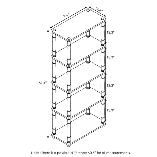 Furinno Turn-N-Tube 5-Tier Multipurpose Shelf Display Rack with Classic Tubes, Black/Grey
