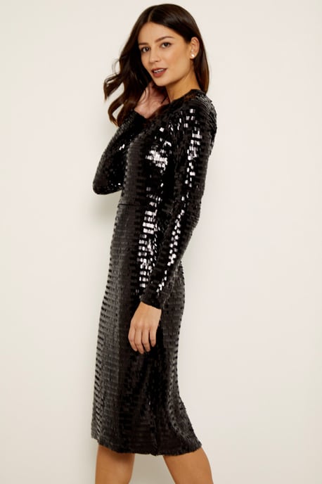 Black Sequin Cut Out Back Detail Dress