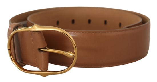 Dolce & Gabbana Women's Brown Leather Gold Metal Oval Buckle Belt