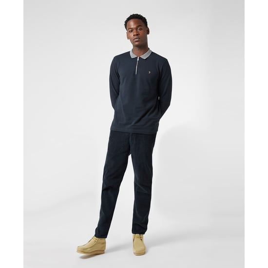 Men's Farah Vancouver Zipped Long Sleeve Polo Shirt in Navy