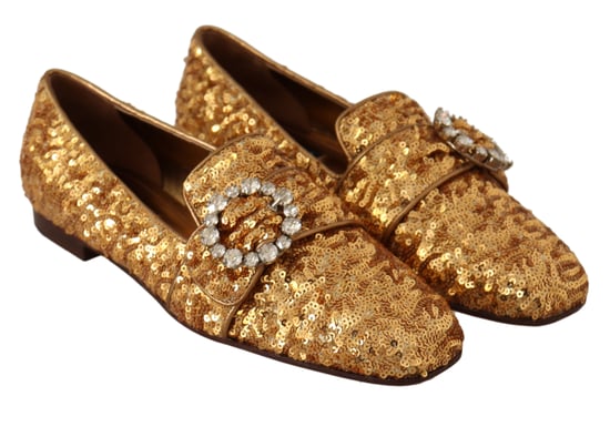 Dolce & Gabbana Gold Pailletten Crystal Flache Damen Slipper Schuhe - Image 6