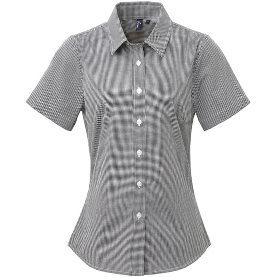 Premier Womens/Ladies Microcheck-Kurzarmhemd aus Baumwolle (Schwarz/Weiß) - Image 1