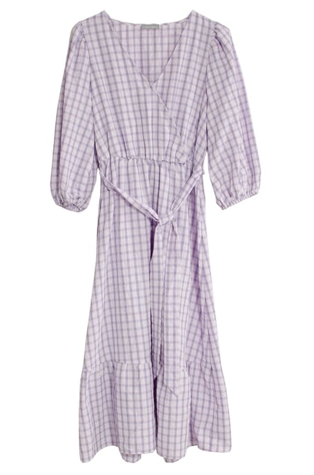 Check V Neck Midi Dress