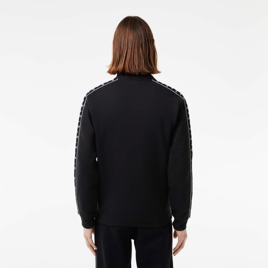 Men's Lacoste Logo Stripe Zipped Jogger Sweatshirt in Black
