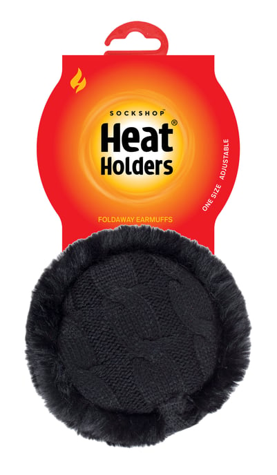 Heat Holders Damen Winter warme gestrickte Ohrenschützer | Kunstpelz | Kaltes Wetter Schwarz - Image 2