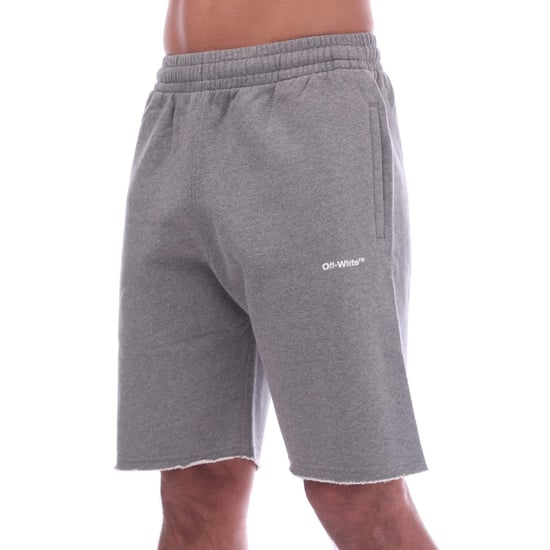 Men's Off White Wave Outline Diagonal Sweat Shorts in Grey