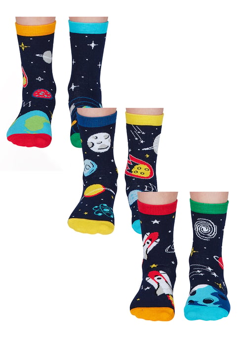 UNITED ODD SOCKS - 6 Pack Jungen kosmischen Raum Neuheit Baumwolle ungerade Socken in Geschenkbox - Raum - Image 1