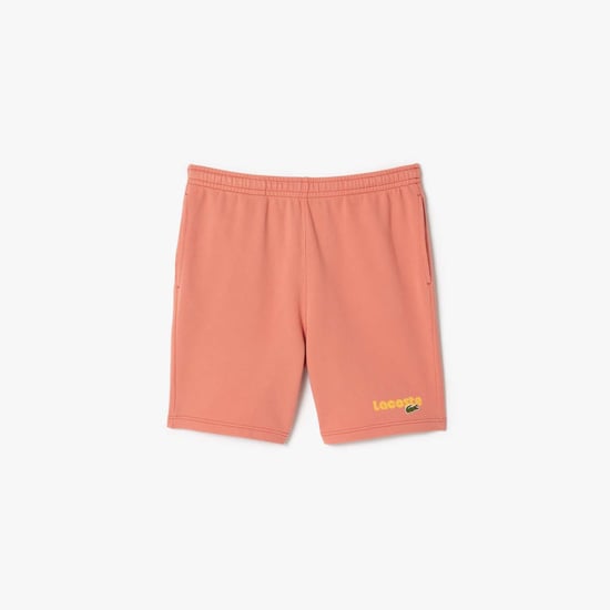 Men's Lacoste Washed Effect Printed Fleece Shorts in Red