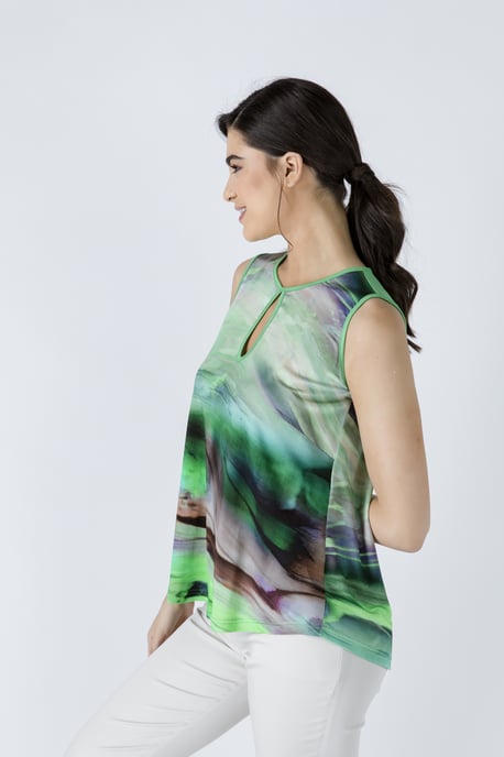 Green Keyhole Detail Print Top