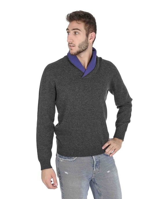 Crown Of Edinburgh Cashmere Mens Shawl Collar Sweater Coe 0011 Navy
