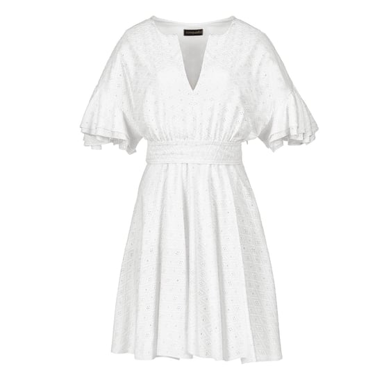 Weißes besticktes Kleid mit gerafften Ärmeln - Image 2