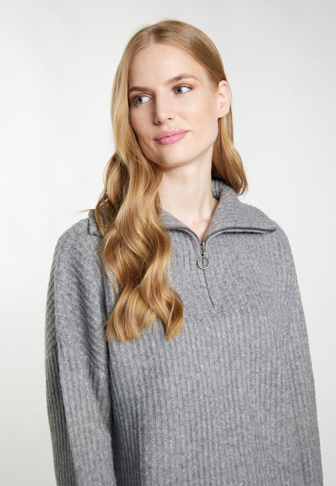 Dreimaster Rippstrick-Troyer Damen grau melange - Image 5