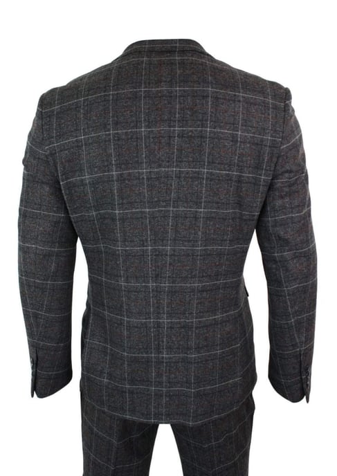 Herren 3-teiliger Anzug in charcoalgrauem Tweed mit Karomuster im Vintage-Retro-Stil - Image 3