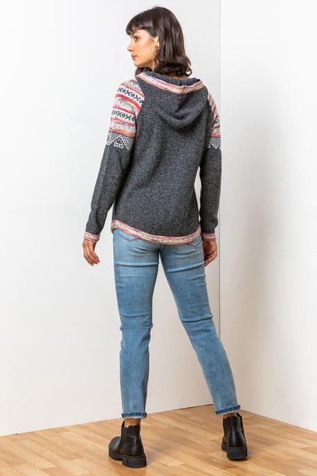 Nordic Print Knitted Hooded Jumper