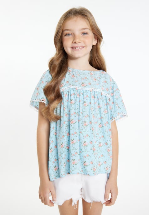 Dreimaster Bluse Mädchen (Kids) Hellblaue Blume - Image 3