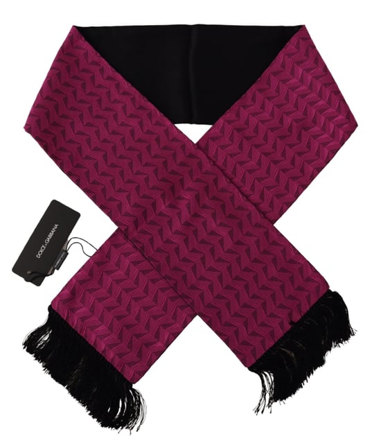 Dolce & Gabbana Magenta Geometric Patterned Shawl Fringe Silk Men's Scarf - Image 3