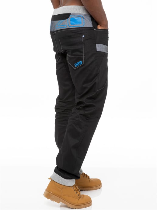 Enzo | Mens Denim Cuffed Jogger Jeans - Schwarz/Blau - Image 4