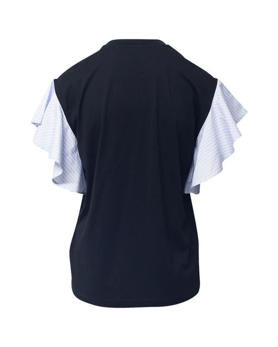 Burberry Gestreifter Rüschensleeve Oversized T-Shirt aus schwarzer Baumwolle - Image 3
