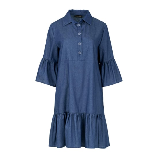 Denim Kleid mit Glockenärmeln und Rüschensaum - Image 2