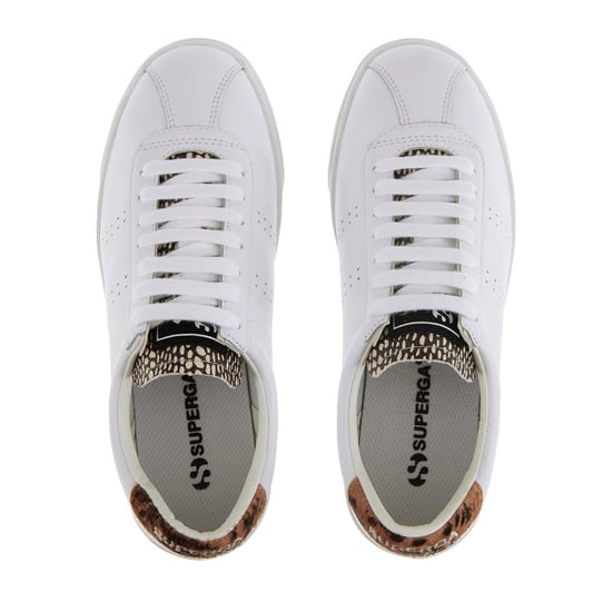 Superga Womens/Ladies 2843 Sport Club S Deer Print Cowhide Leather Trainers (White/Brown/Marshmallow)