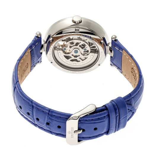 Empress Stella Automatic Semi-Skeleton MOP Leather-Band Watch
