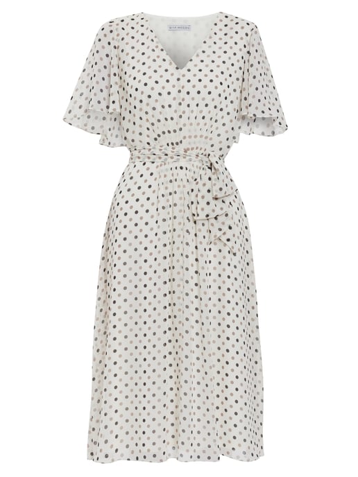 Freema Chiffon Spot Dress With Tie