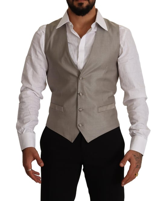 Dolce & Gabbana Herren Beige Wolle Einreiher Weste - Image 1