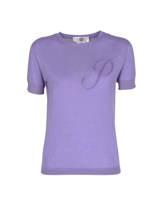 Crown Of Edinburgh Cashmere Short Sleeve Art 003 Lilas Lettre P - Image 2