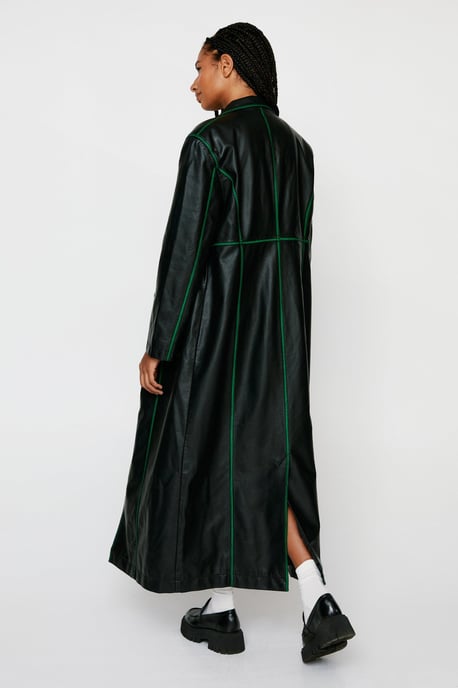 Premium Distressed Faux Leather Duster Coat